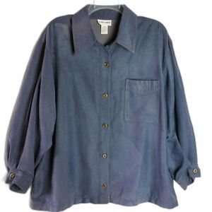 Alfred Dunner Womens Size 18W Gray Soft Microfiber Long Sleeve Button Up…